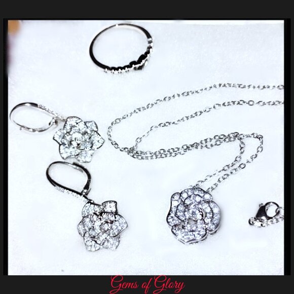 Rose Flower CZ Earrings - Picture 14 of 14